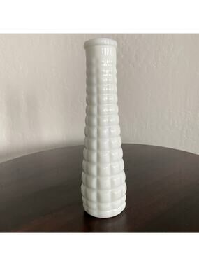 Milk glass bud vase square quilted pattern 8 3/4” vintage EO Brody